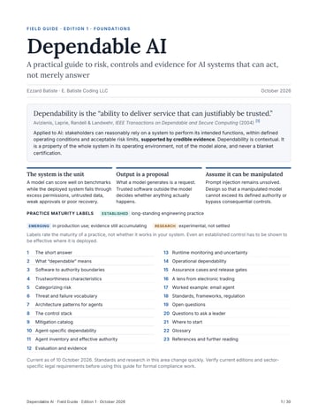 Cover of Dependable AI: A Practical Field Guide, Edition 1